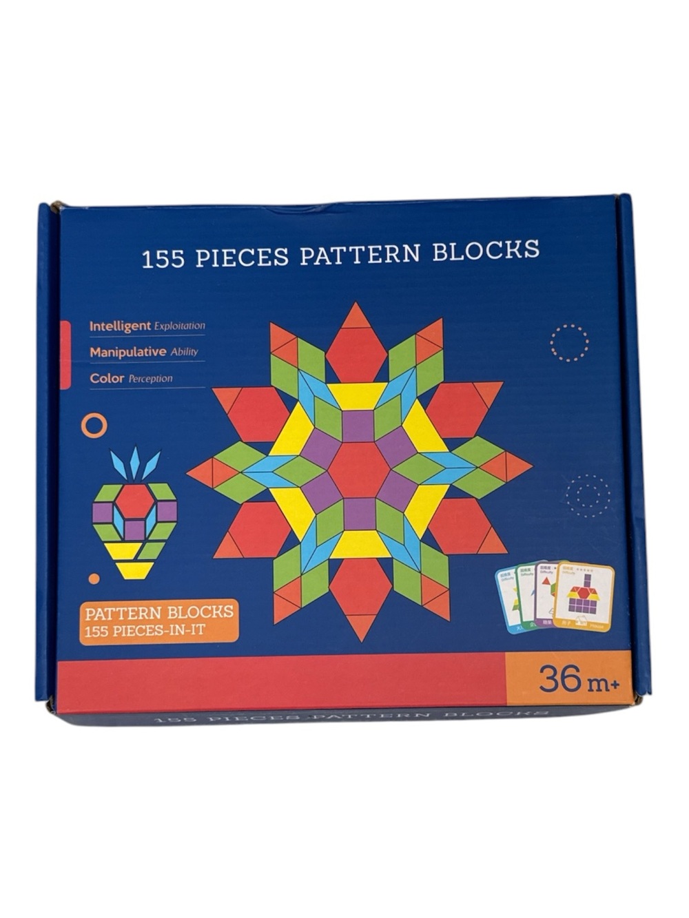 QZMTOY 155 Pc Wooden Pattern Blocks Shapes Educational Toy Cards